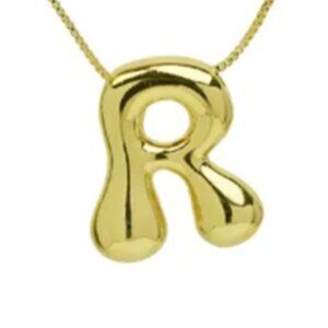 14k Gold Plated Chunky Balloon Bubble Initial Charm Pendant Necklace - Letter R